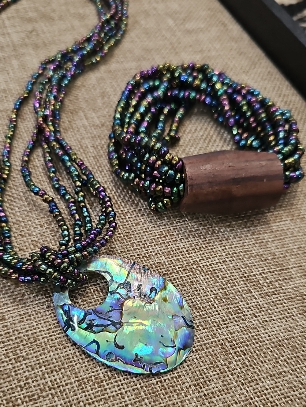 Iridescent Abalone Multi-Color Pendant Necklace & Bracelet Set